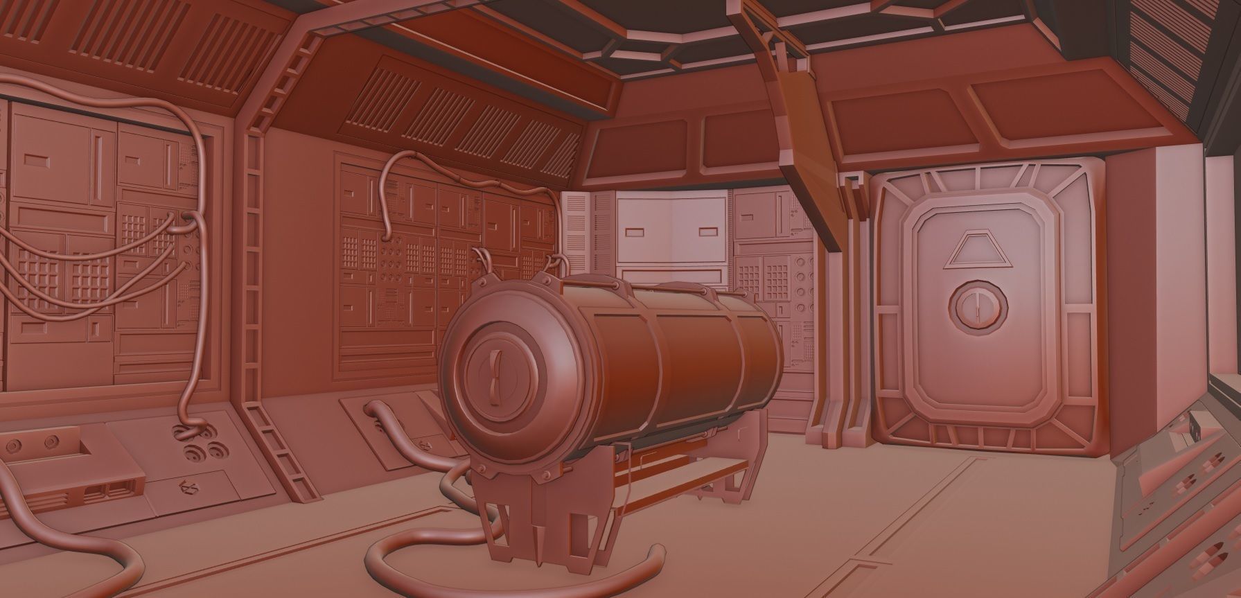 hi tech sci-fi spaceship sleeping chambers and pods Low-poly 3D model_16