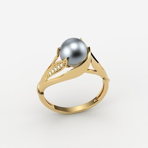 Women Ring with pearl and diamonds 3dm stl  3D print model
