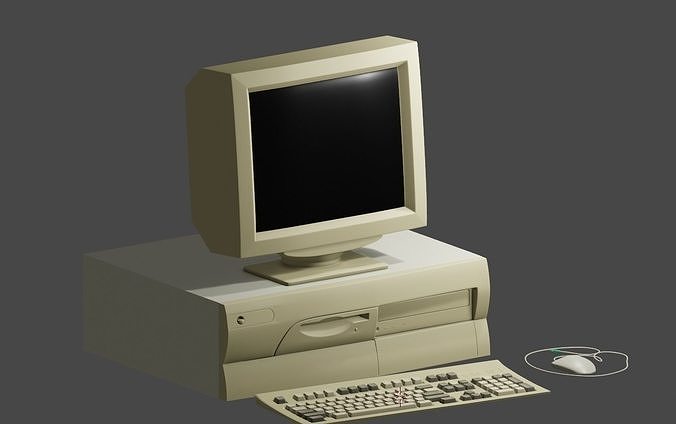 Old 90s desktop computer full set Low-poly 3D model