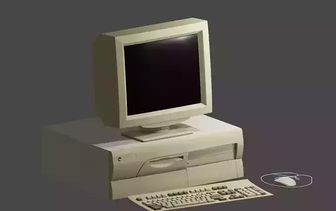 Old 90s desktop computer full set Low-poly 3D model