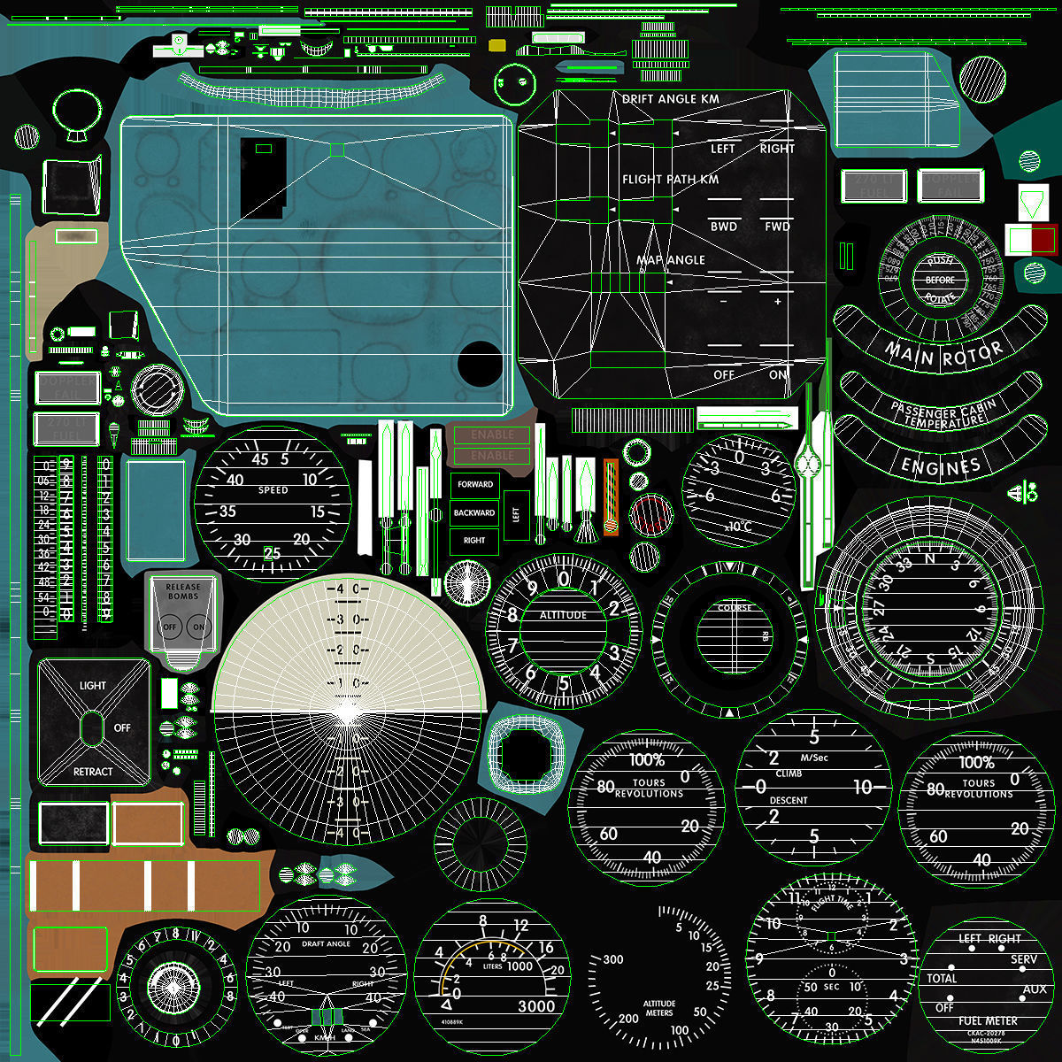 Mi-8MT Mi-17MT Right Panels Board English Low-poly 3D model_34