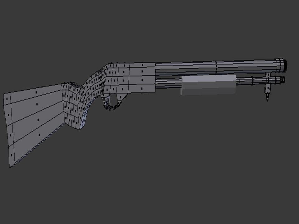 Low Poly Shotgun wooden Low-poly 3D model_4
