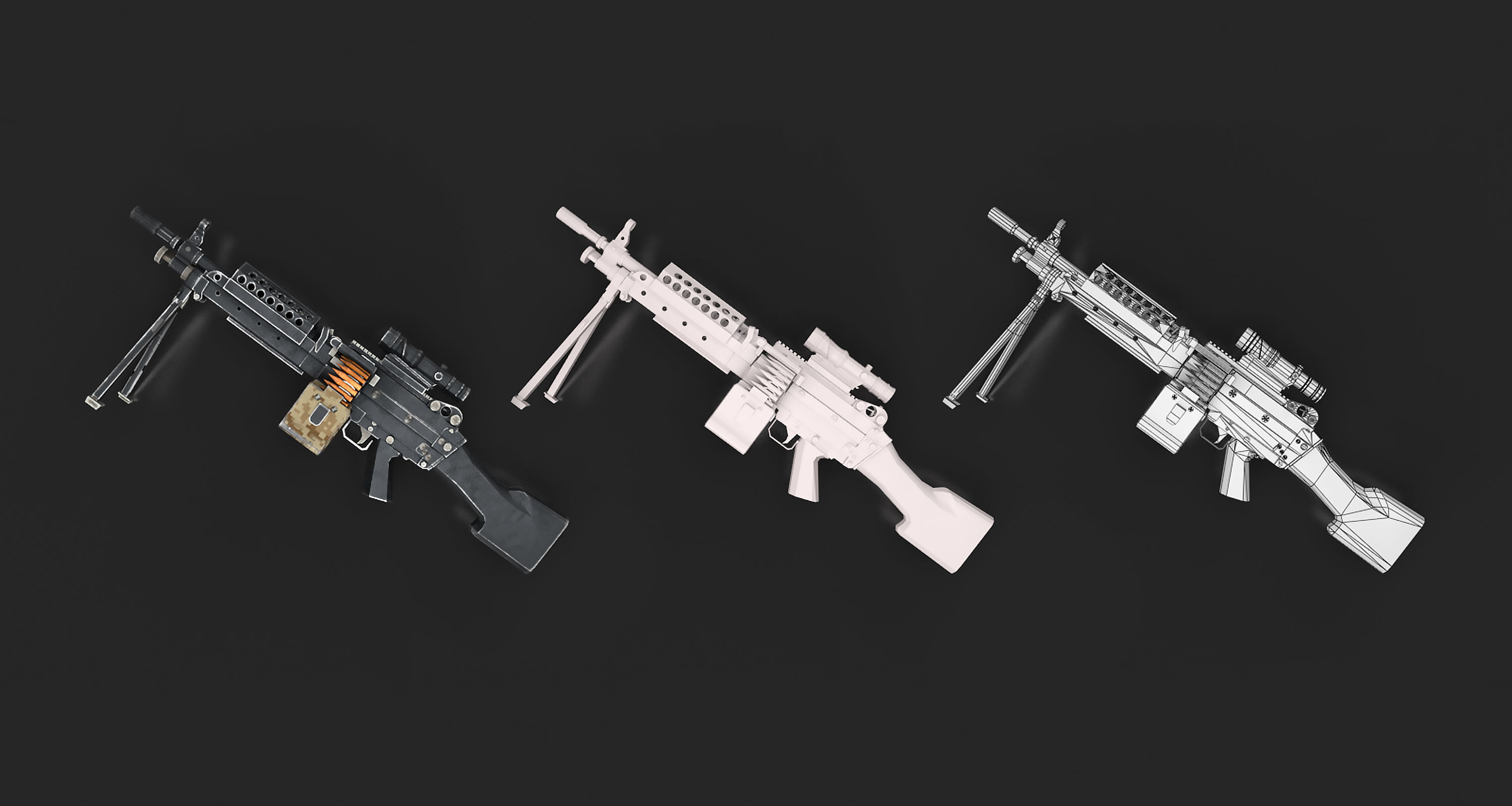 M249 machine gun Low-poly 3D model_10