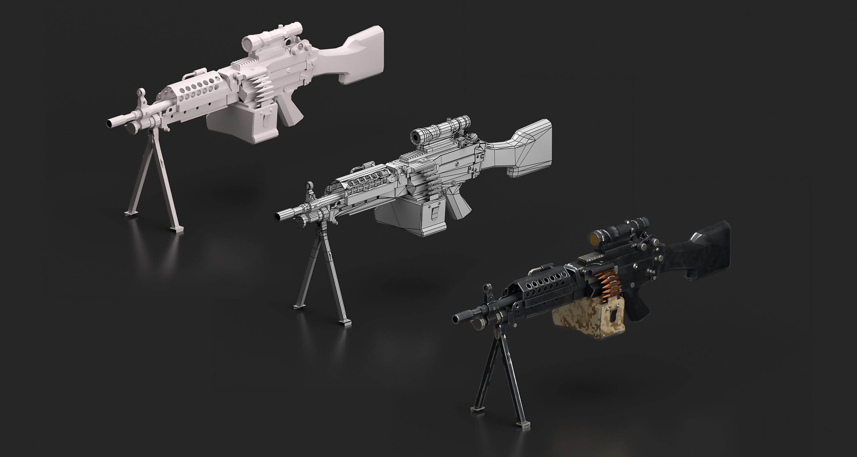M249 machine gun Low-poly 3D model_5
