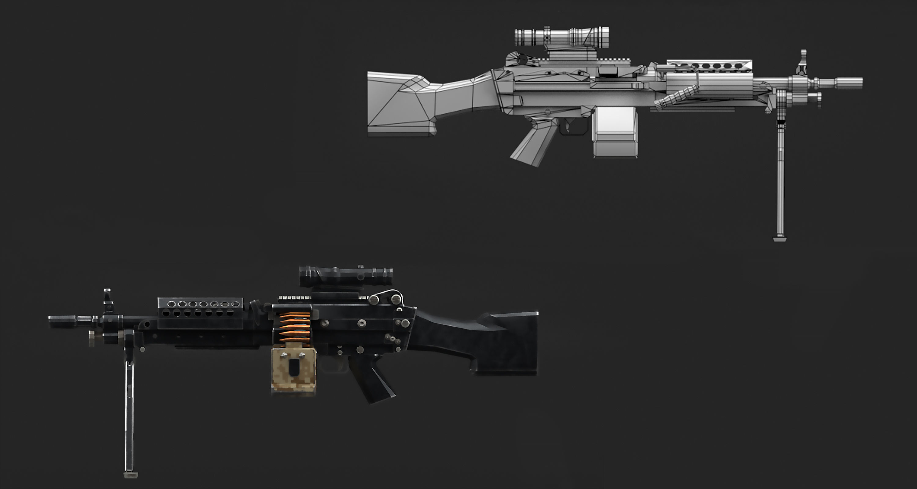 M249 machine gun Low-poly 3D model_7