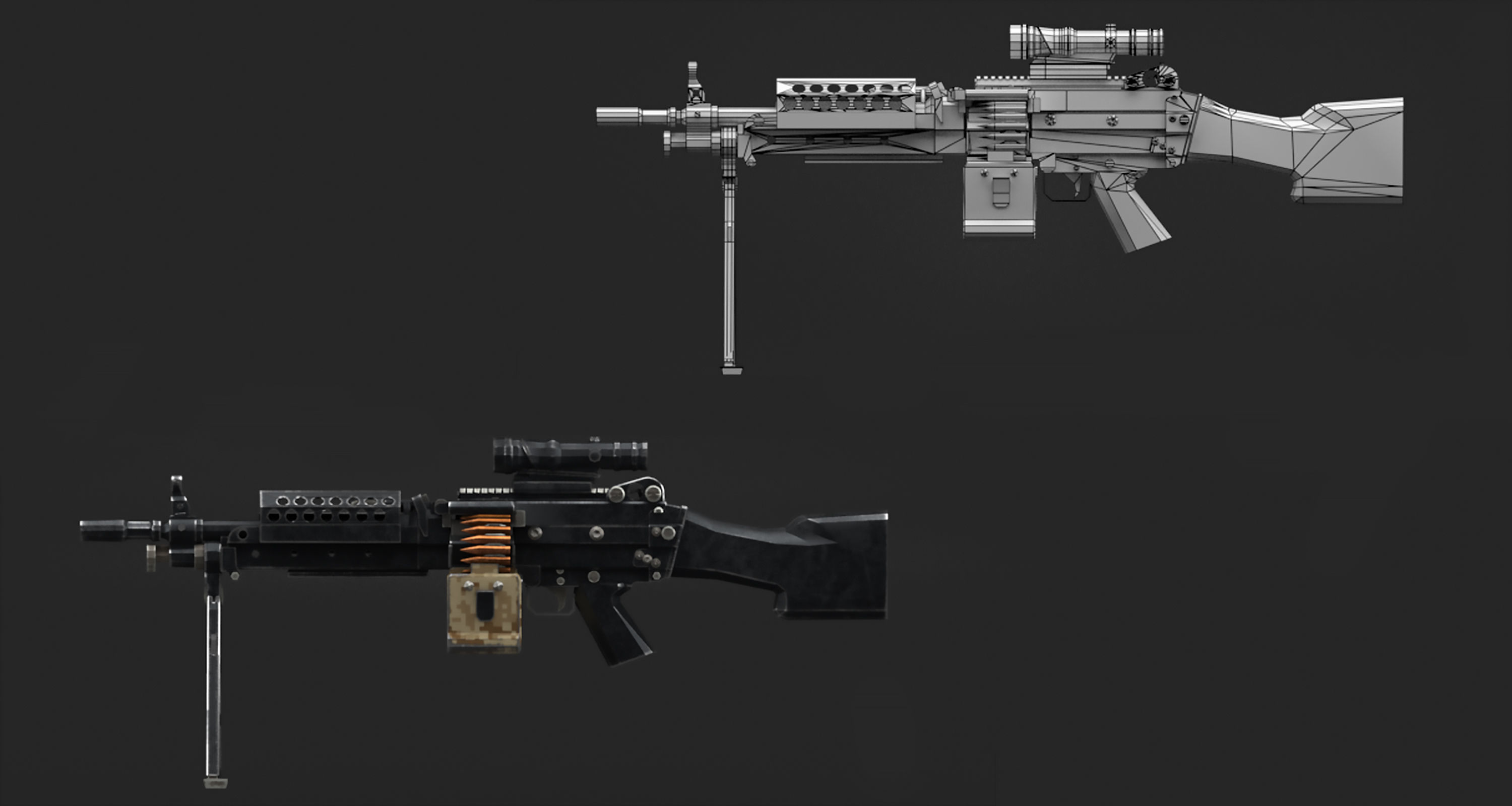 M249 machine gun Low-poly 3D model_6