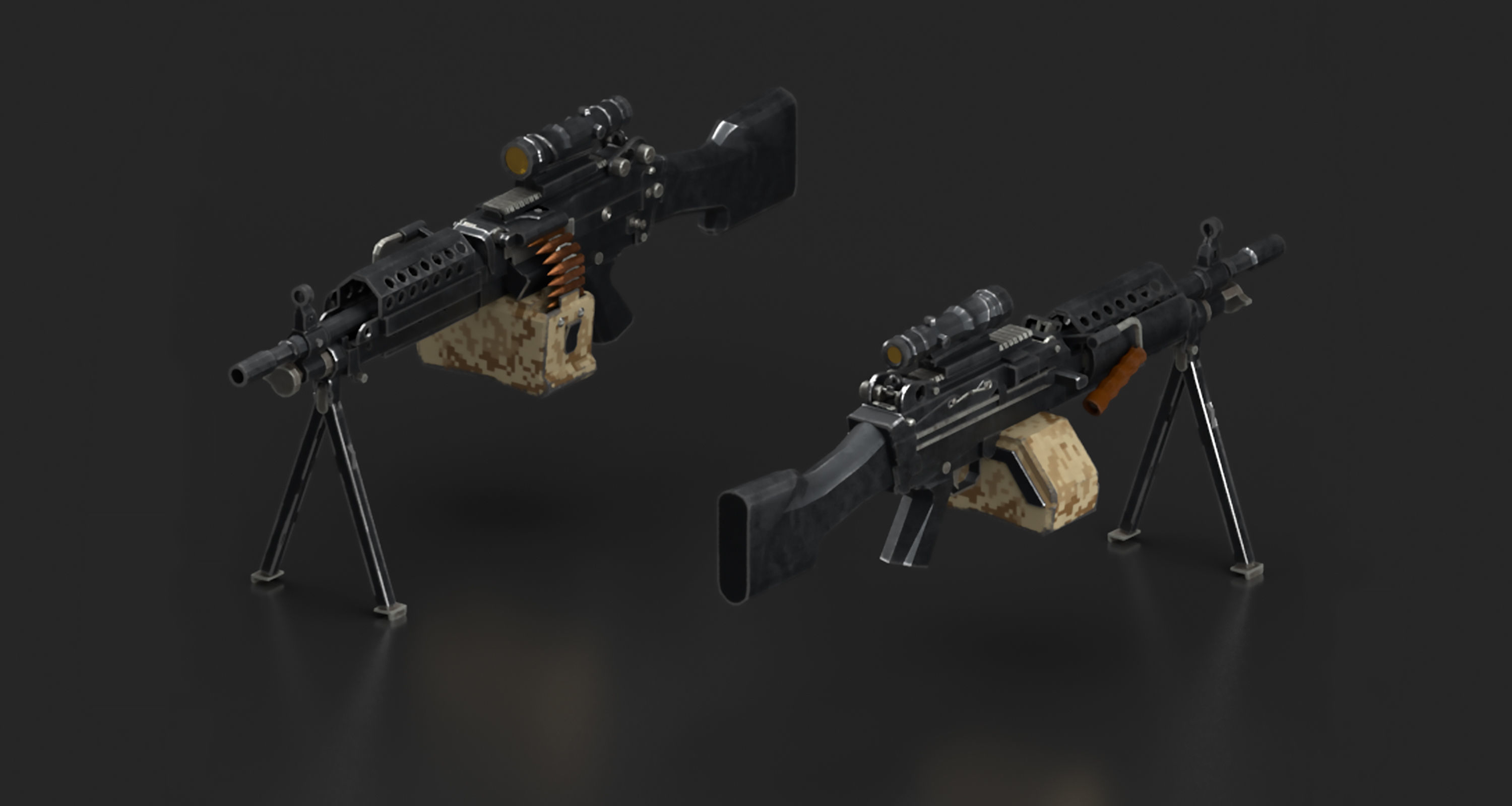 M249 machine gun Low-poly 3D model_2