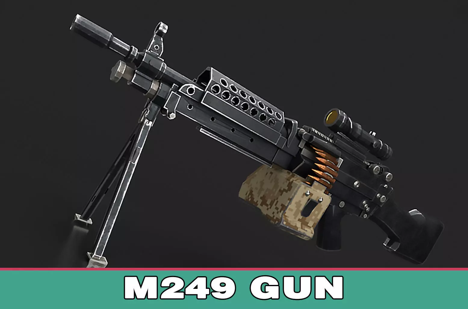 M249 machine gun Low-poly 3D model_0