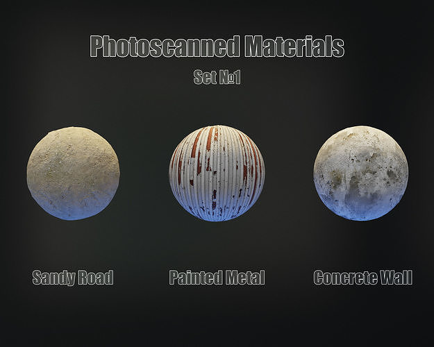 Set of 3 PBR Materials - Photoscanned Material Kit - 4K TIFF Texture