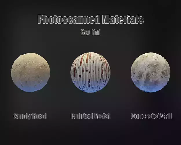 Set of 3 PBR Materials - Photoscanned Material Kit - 4K TIFF Texture