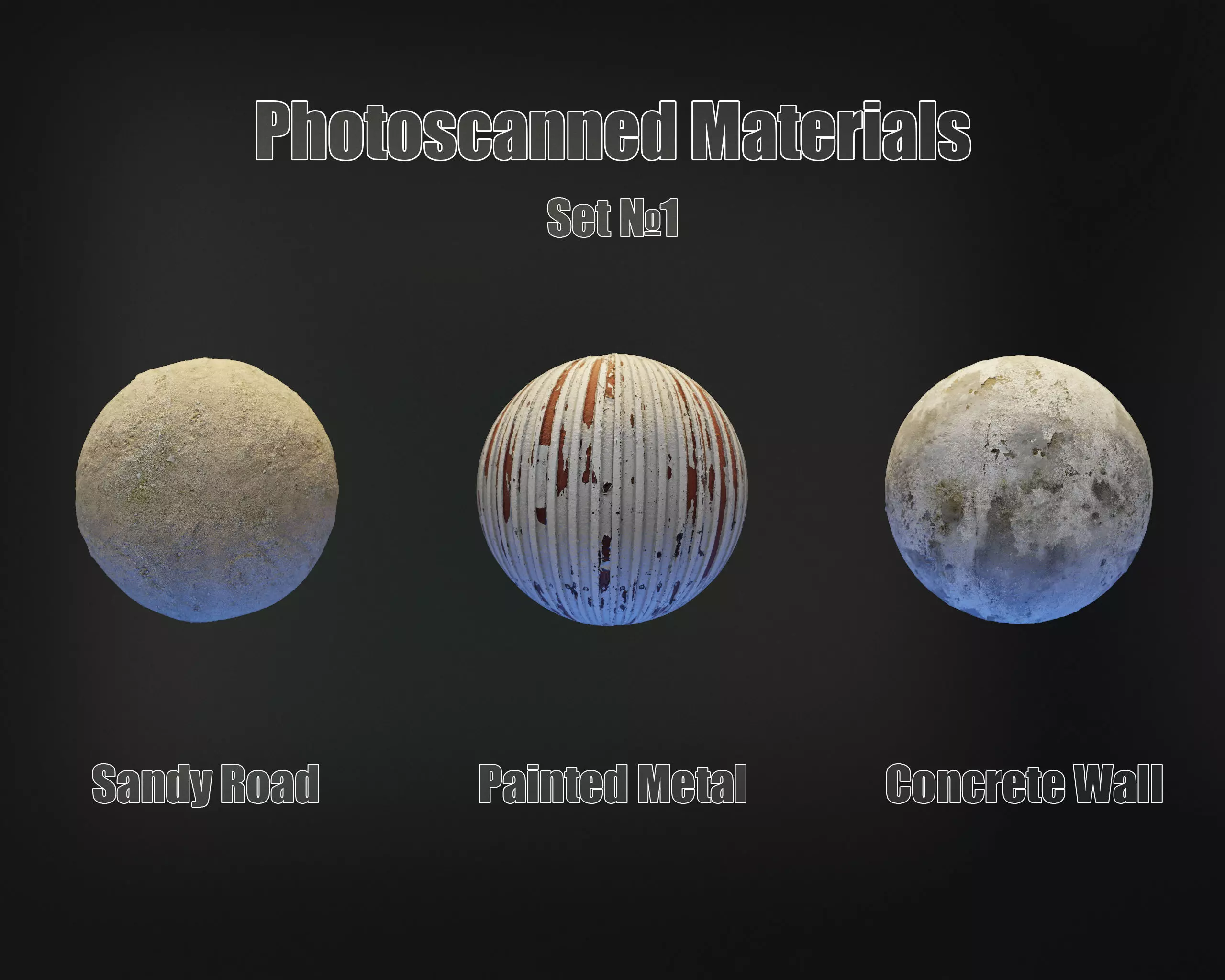 Set of 3 PBR Materials - Photoscanned Material Kit - 4K TIFF Texture