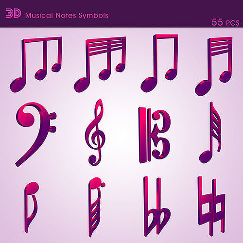 3D Musical Notes Symbols 55 pcs Low-poly 3D model