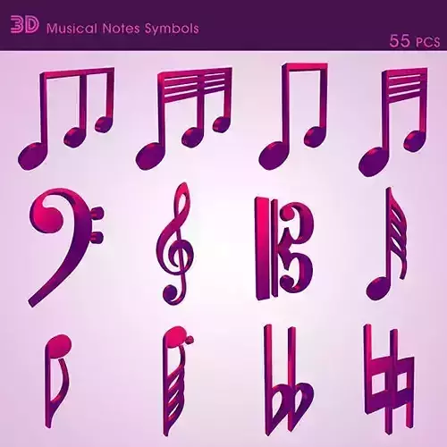3D Musical Notes Symbols 55 pcs Low-poly 3D model