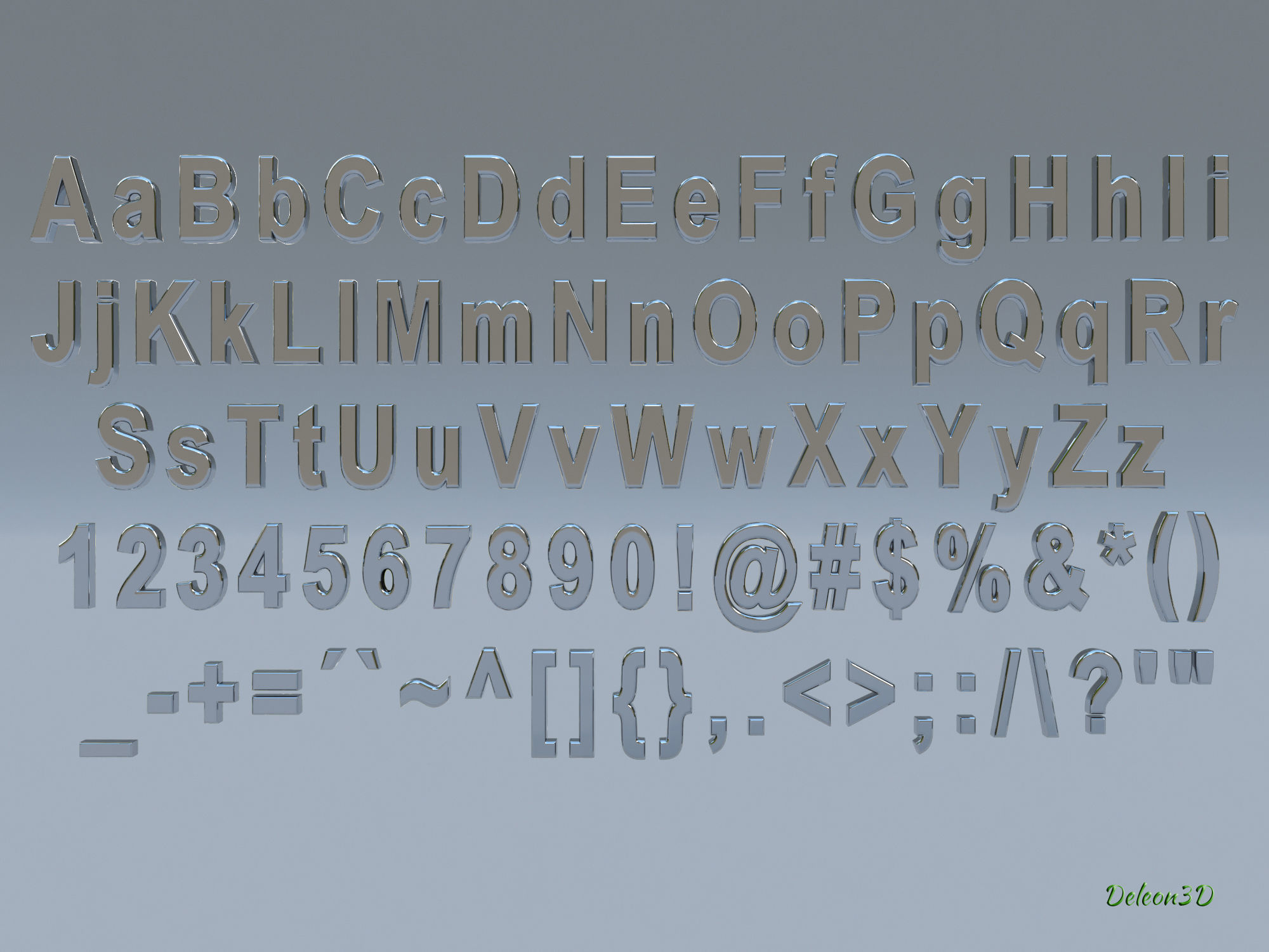 Alphanumerics characters in Arial format 3D model_2