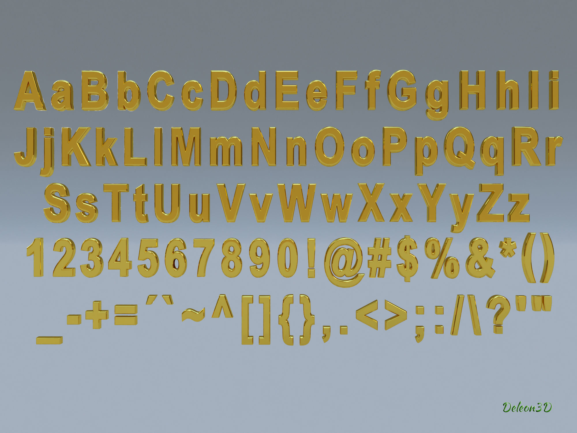 Alphanumerics characters in Arial format 3D model_1