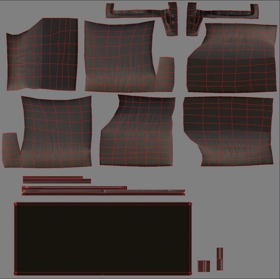 Modern leather sofa Low-poly 3D model_6