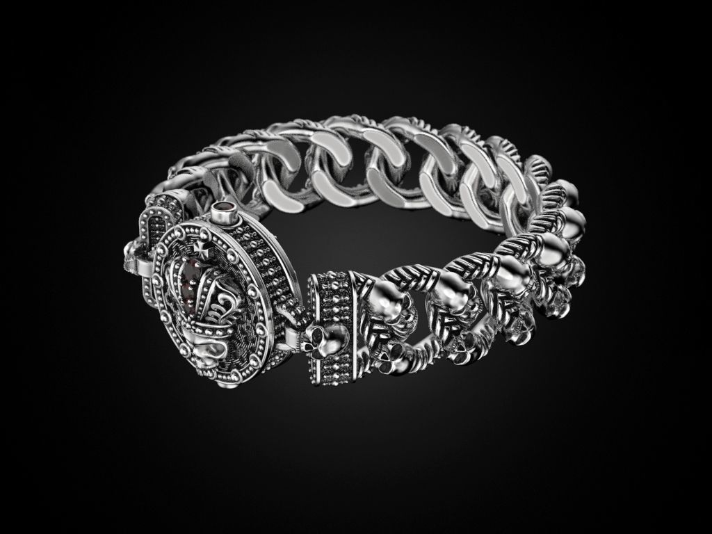 Bracelet for a real biker King skull 3D print model_6