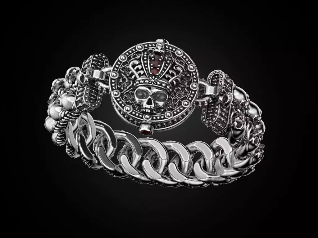 Bracelet for a real biker King skull 3D print model_0
