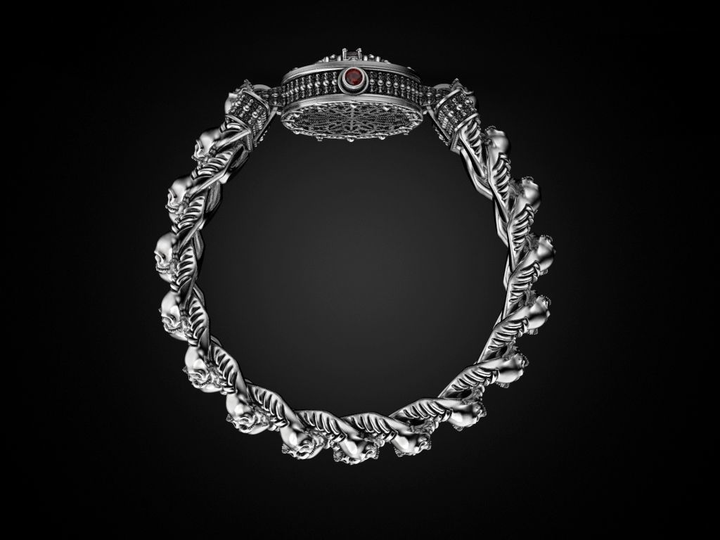Bracelet for a real biker King skull 3D print model_9