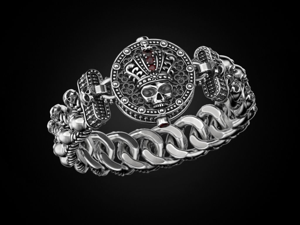 Bracelet for a real biker King skull 3D print model_10