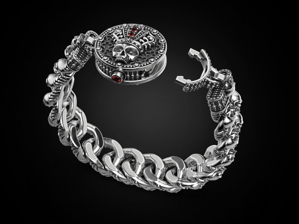 Bracelet for a real biker King skull 3D print model_2