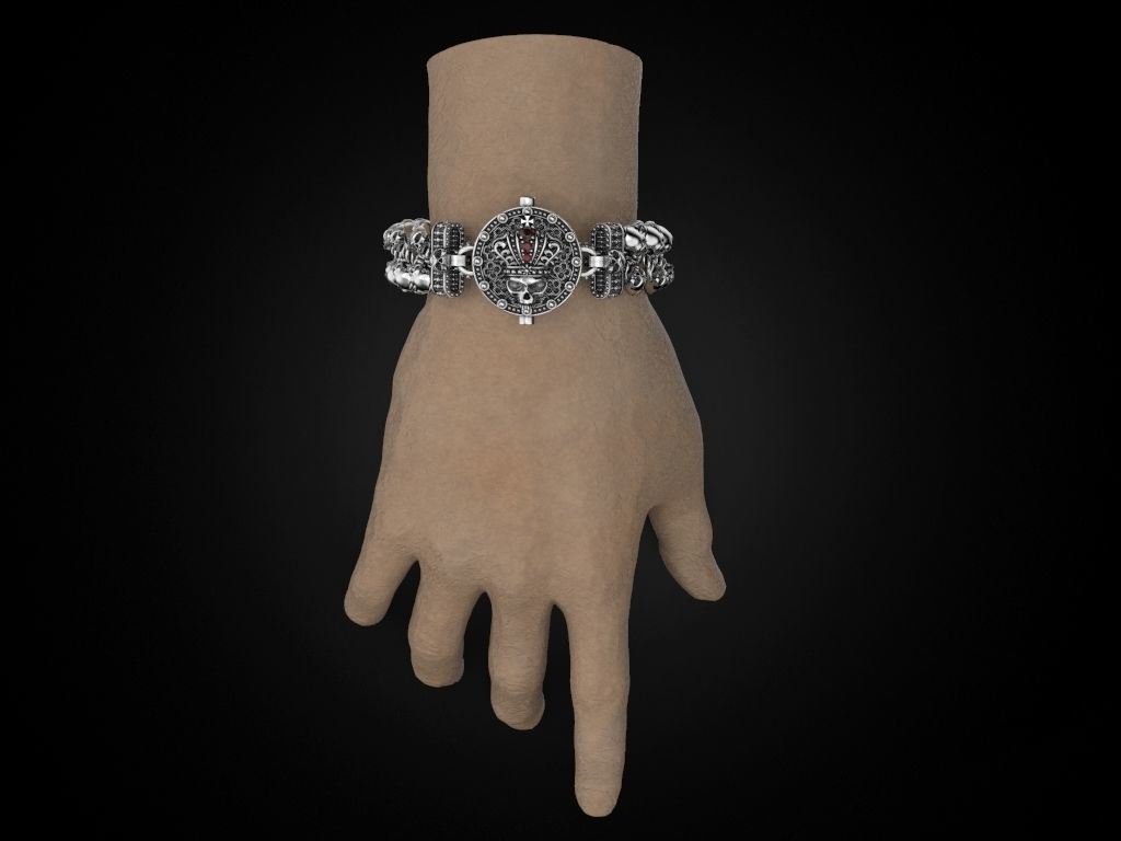 Bracelet for a real biker King skull 3D print model_12