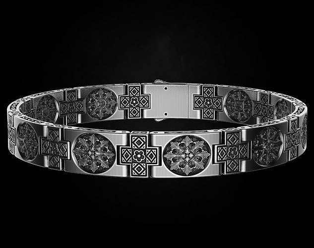 Stylish wide mens bracelet with patterns of the cross 44 3D print model