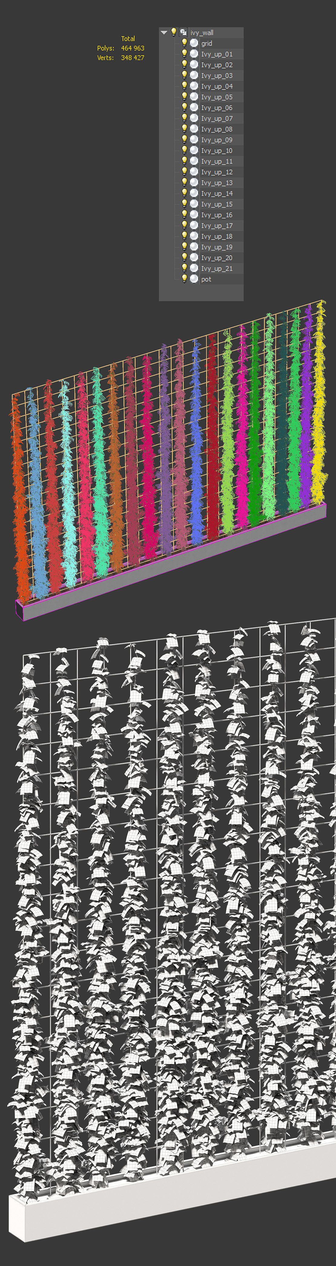 Wall of ivy leaves 3D model_1