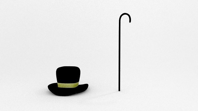 simple top hat and cane Free low-poly 3D model