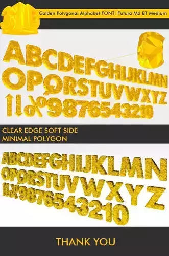 3D Golden Polygonal Alphabet 39 PCS