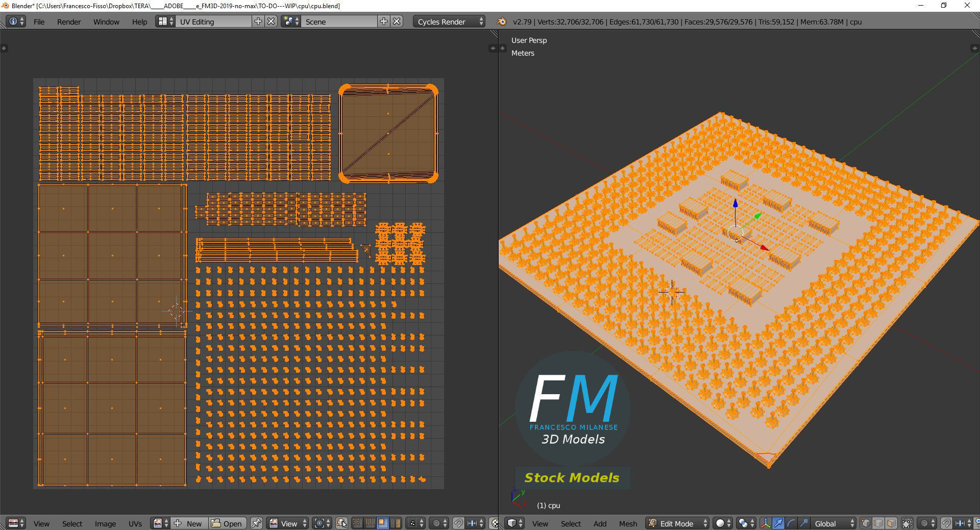 CPU chip 3D model_10
