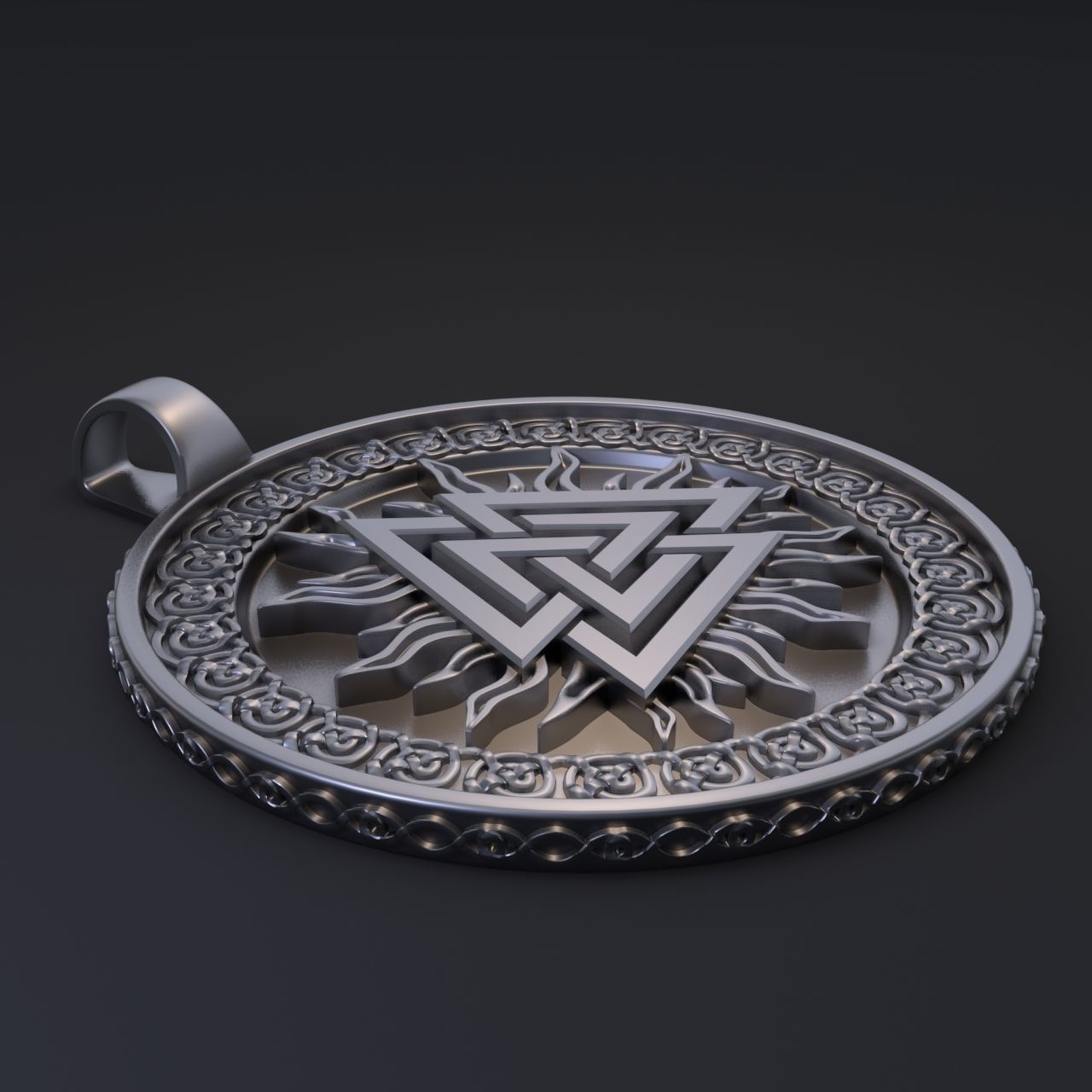 Scandinavian pendant valknut 3D print model_3