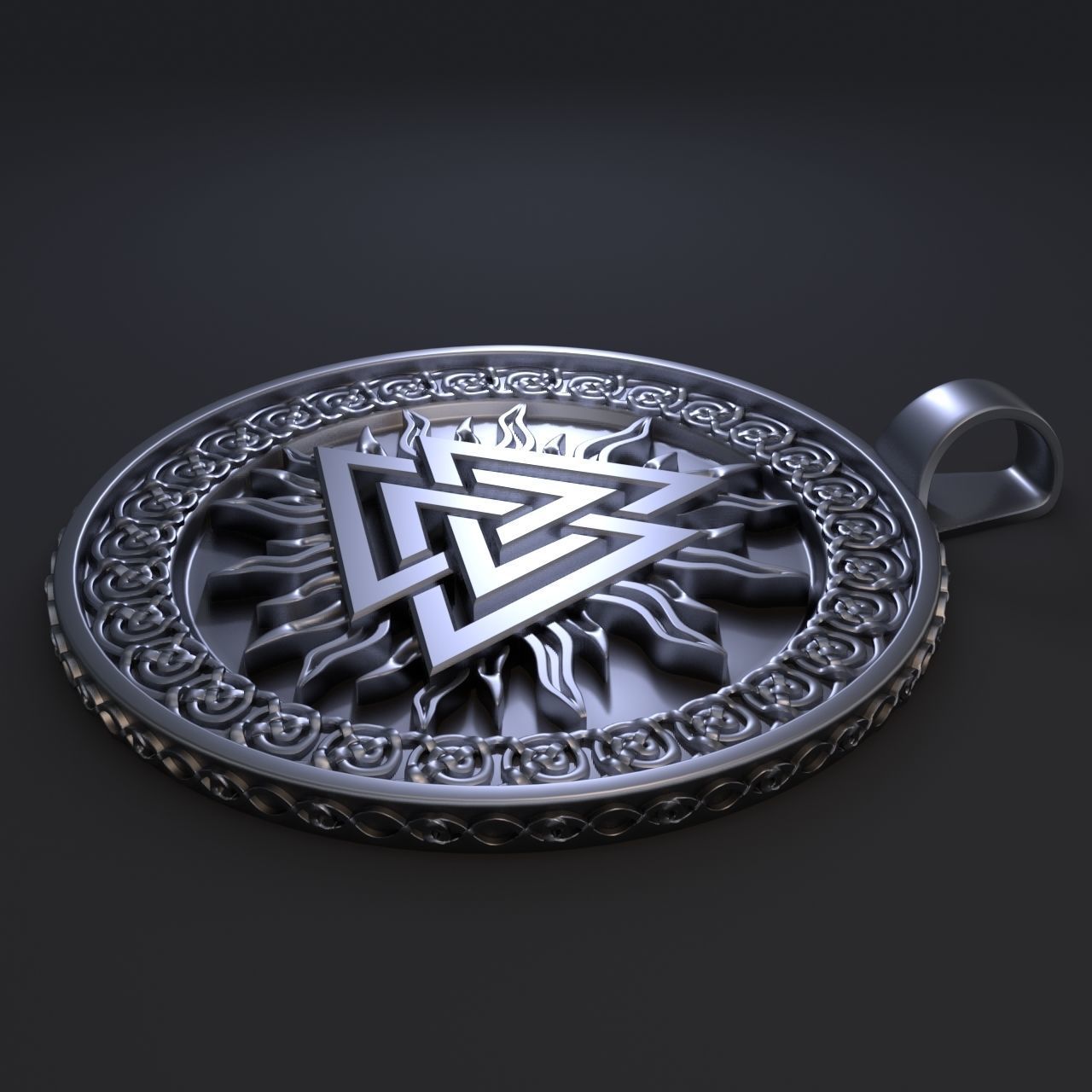 Scandinavian pendant valknut 3D print model_2