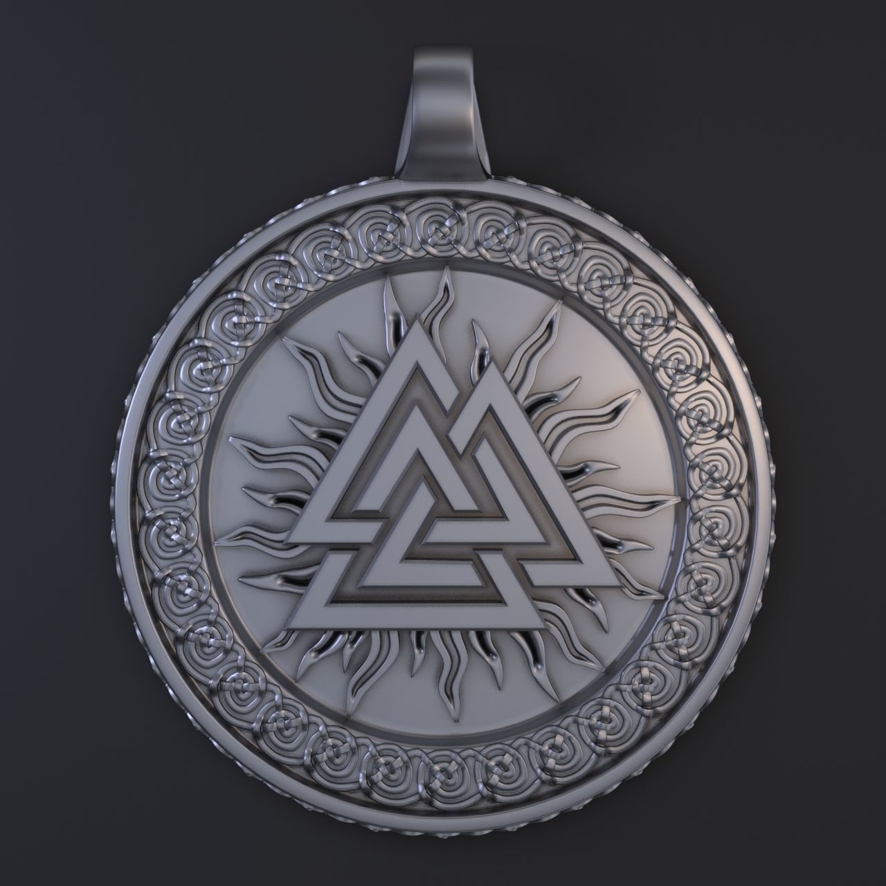 Scandinavian pendant valknut 3D print model_5
