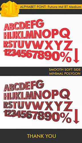 Alphabet Font Futura Md BT Medium 3D Modeling Low-poly 3D model