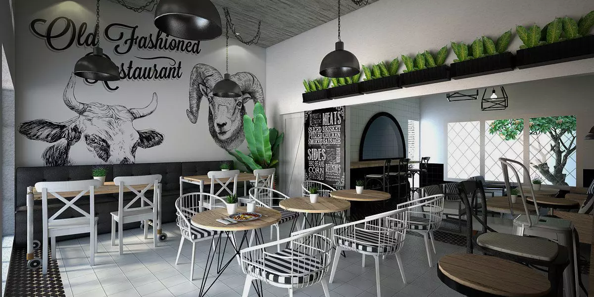 Bistro old fashion cafe - interior design 3D model_0