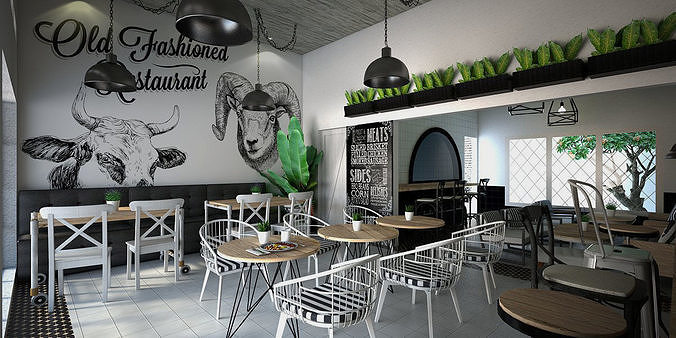 Bistro old fashion cafe - interior design 3D model