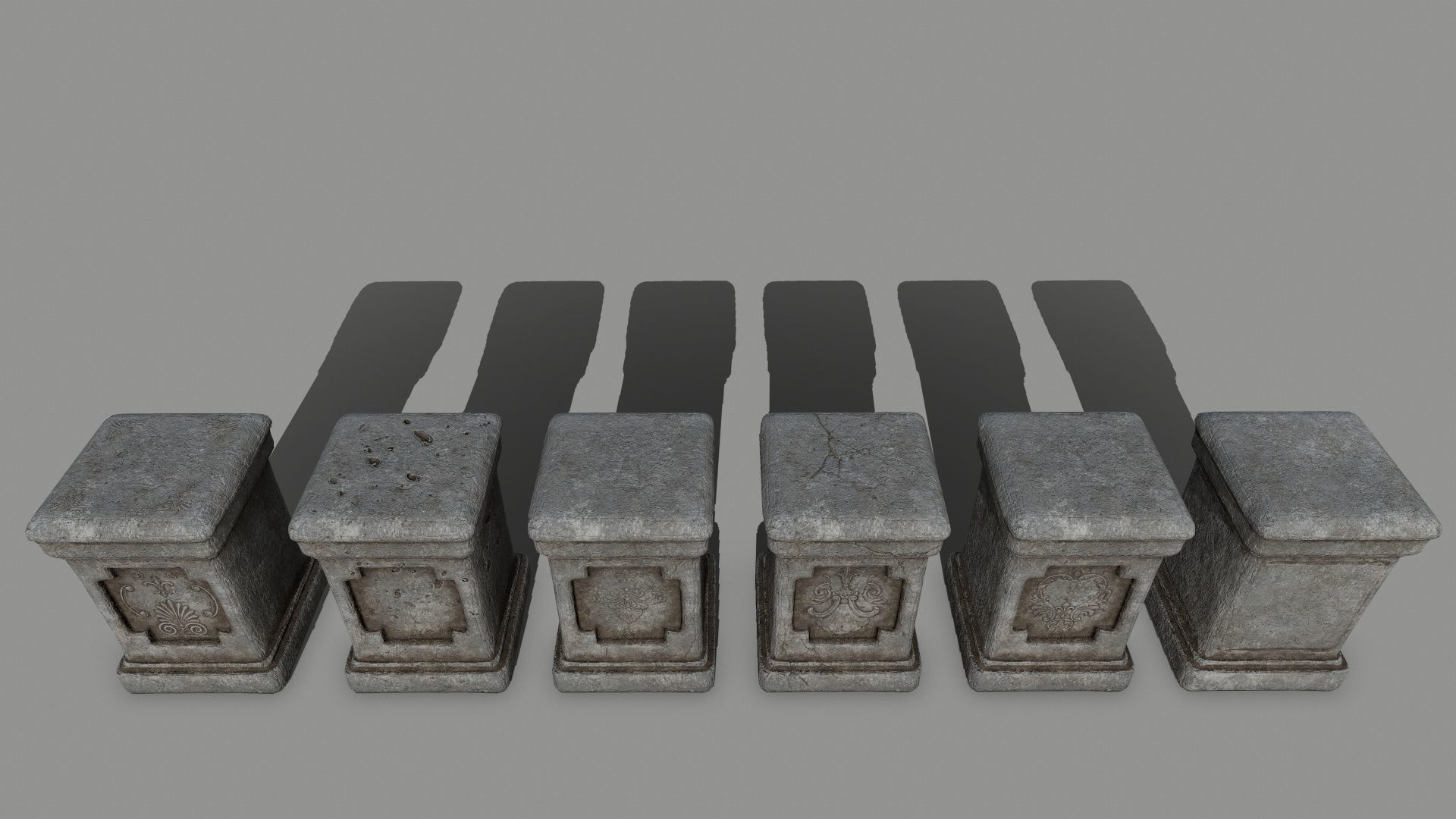 wall set pillars of pillars with shadows Low-poly 3D model_2