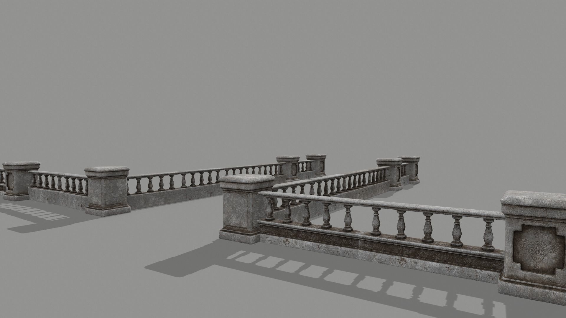 wall set pillars of pillars with shadows Low-poly 3D model_6