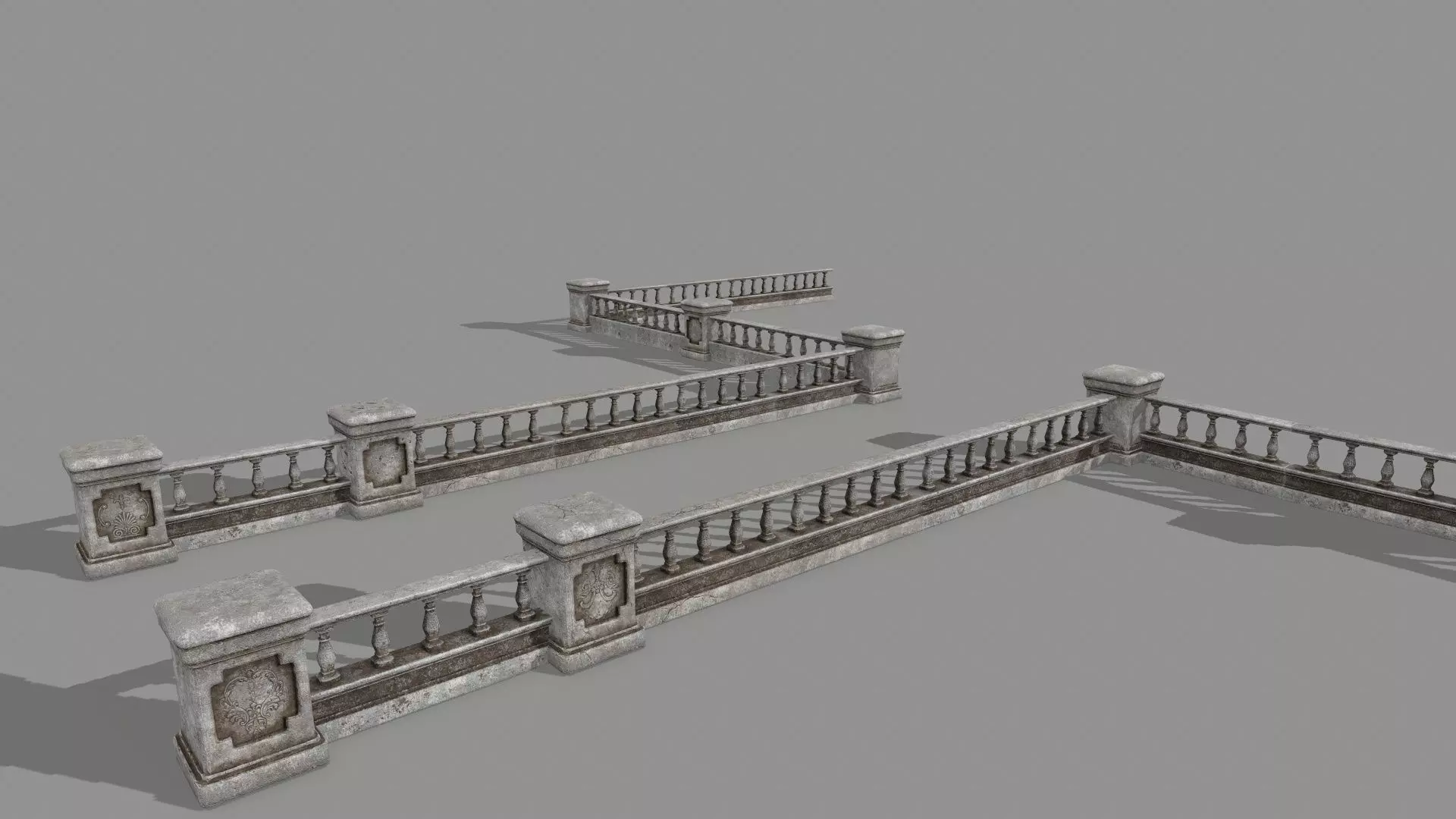 wall set pillars of pillars with shadows Low-poly 3D model_0