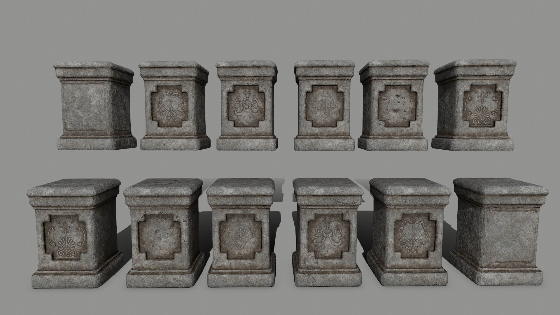 wall set pillars of pillars with shadows Low-poly 3D model_1