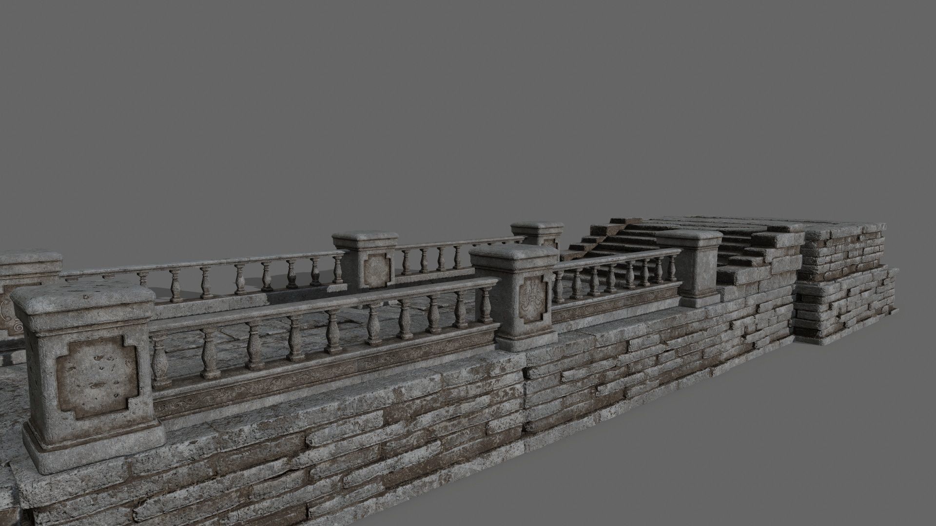 ruin set pillars of pillars with shadows Low-poly 3D model_6