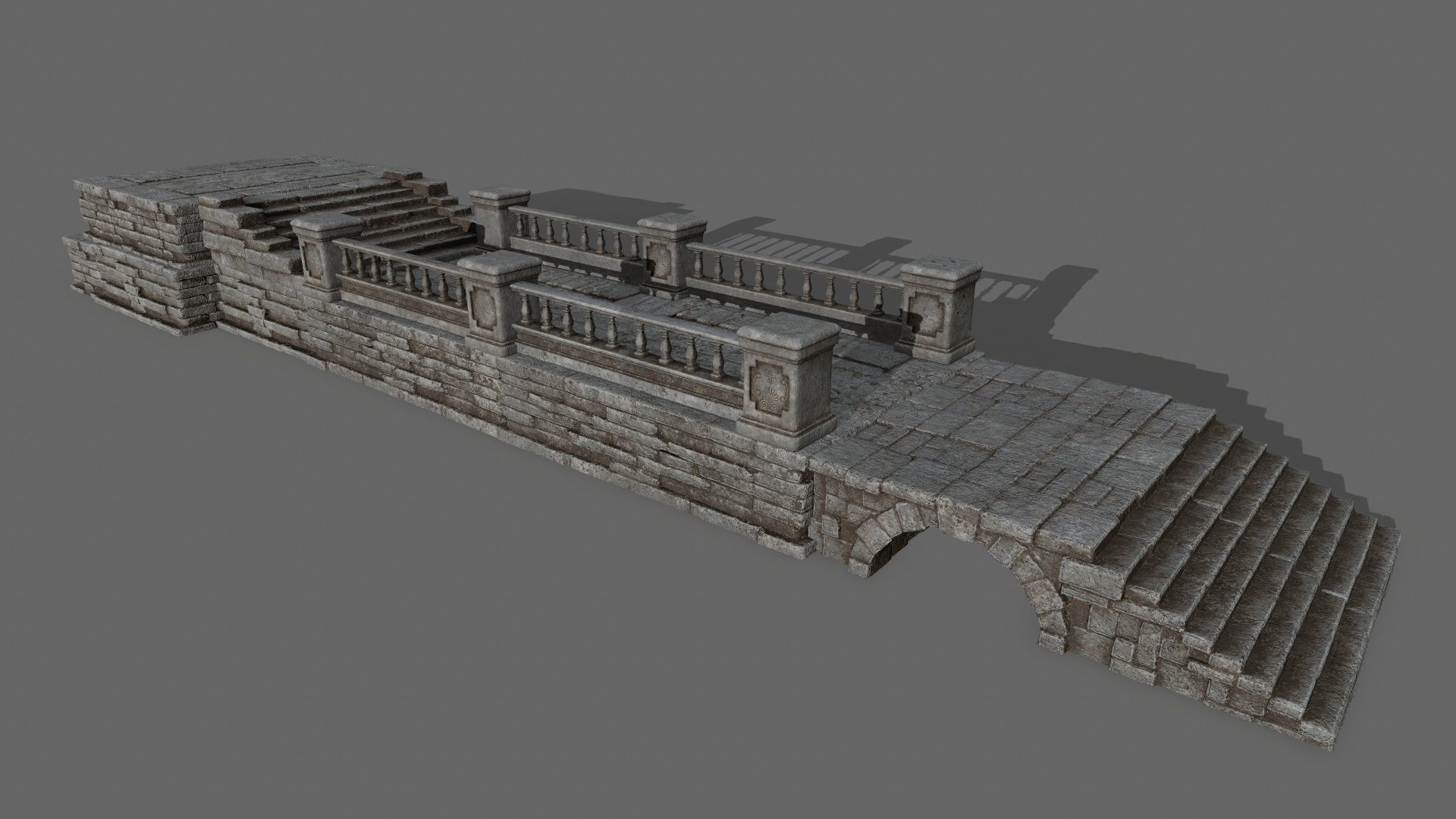 ruin set pillars of pillars with shadows Low-poly 3D model_1