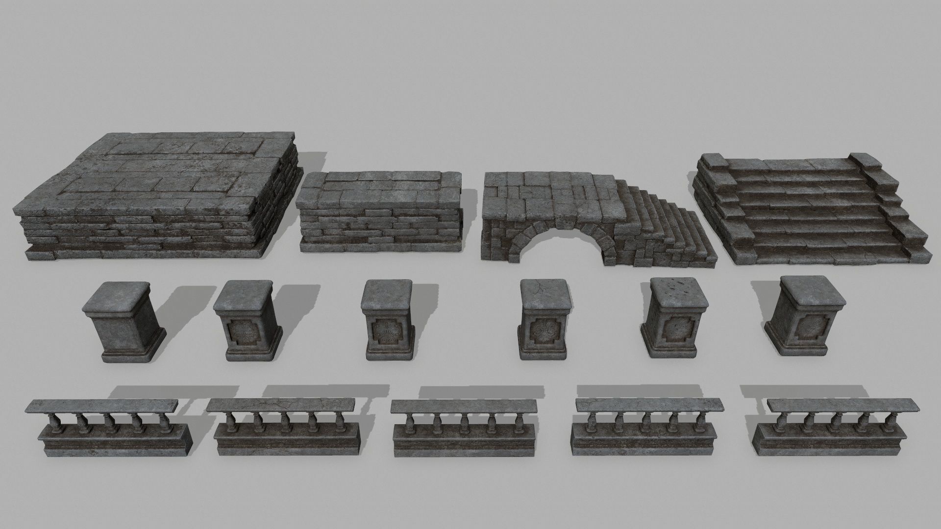 ruin set pillars of pillars with shadows Low-poly 3D model_2