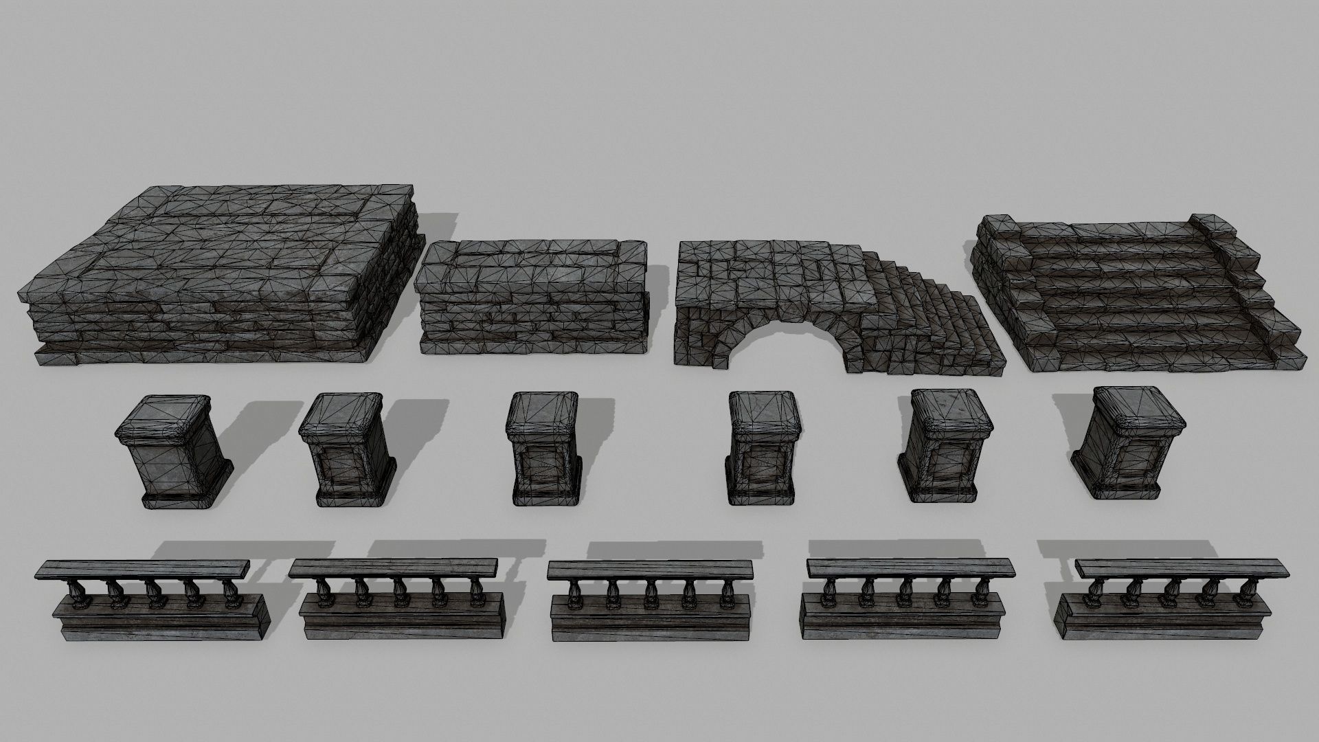 ruin set pillars of pillars with shadows Low-poly 3D model_13
