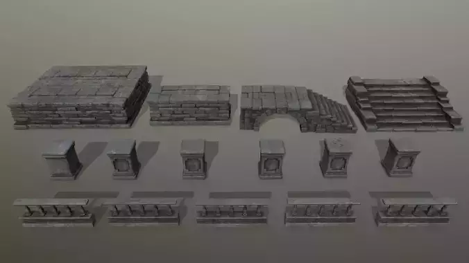 ruin set pillars of pillars with shadows Low-poly 3D model