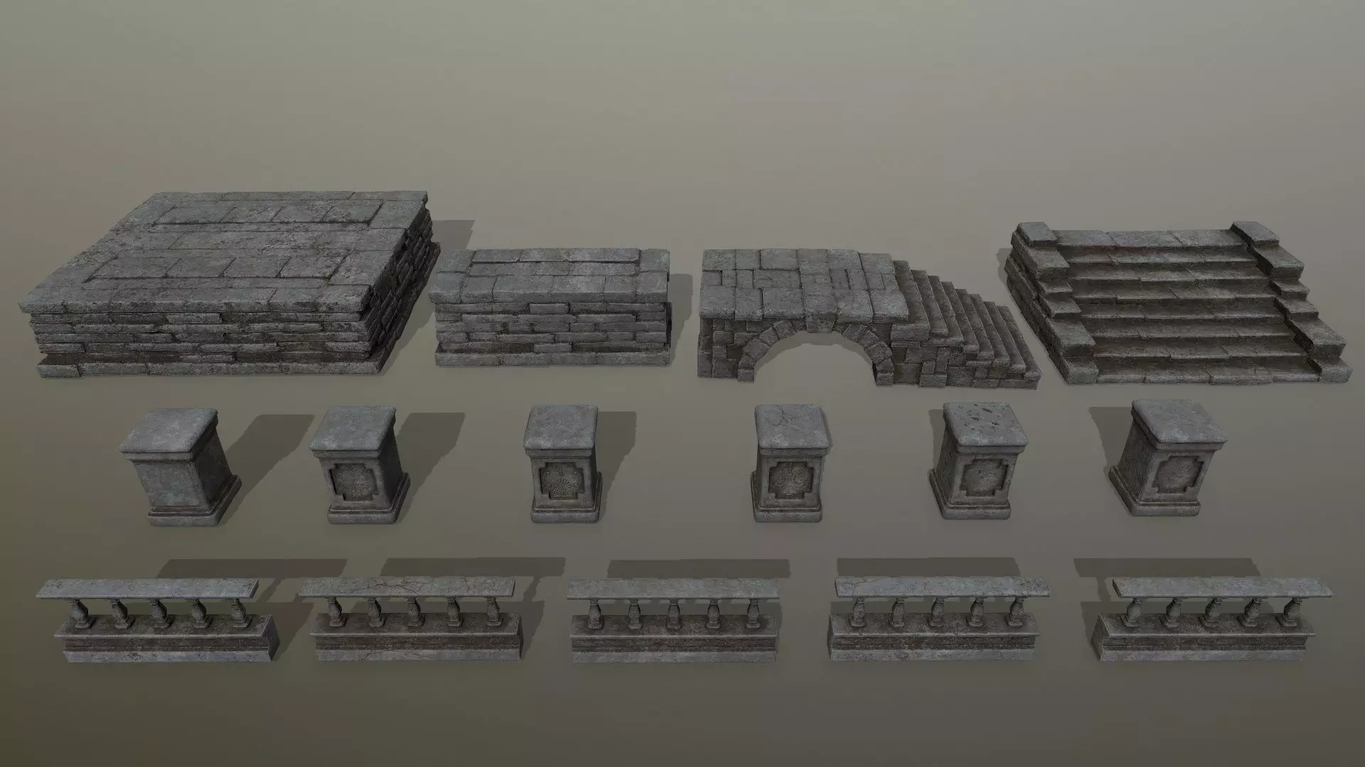 ruin set pillars of pillars with shadows Low-poly 3D model_0