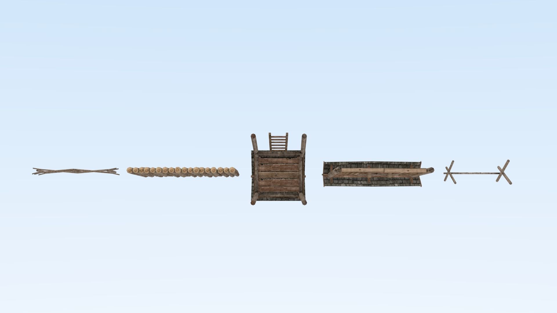 Medieval wooden defence structures Low-poly 3D model_5