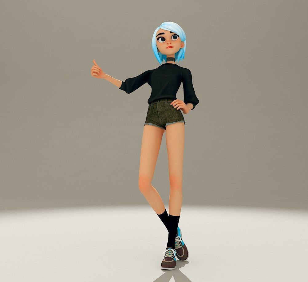 Stylized Girl  Low-poly 3D model_1