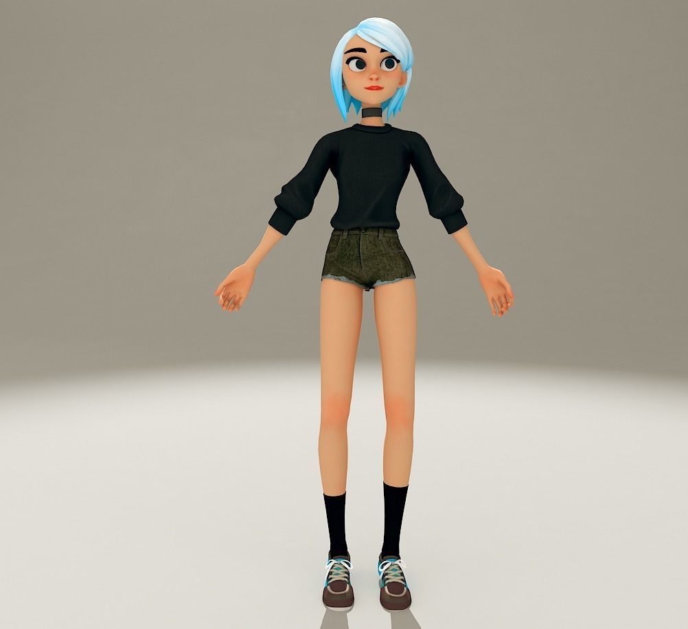 Stylized Girl  Low-poly 3D model_3